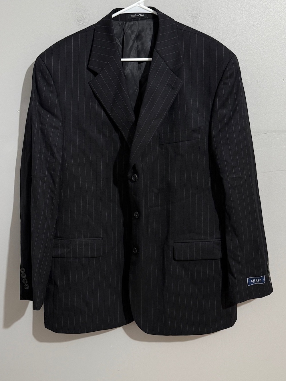 Chaps Blazer Mens 48 Wool Black Pinstripe Sport Coat 3 Button Suit Jacket New